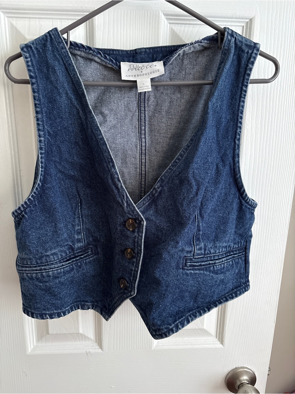 Anthropologie Dark Blue Denim Crop Vest